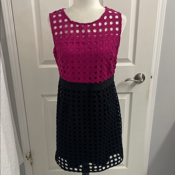 Dex Dresses & Skirts - Dex Black/Fuchsia Textured Eyelet Lace Lined Sleeveless Mini Dress Sz M